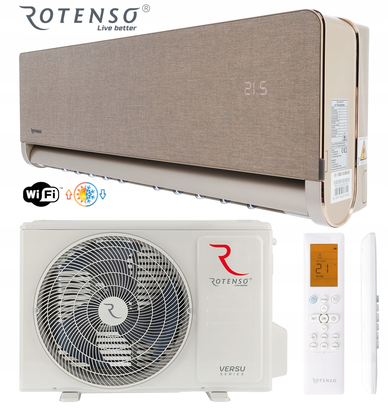 Rotenso-Versu-Cloth.jpeg Rotenso Versu Cloth Caramel WiFi luftkonditionering 3,5 kW 35 m² - Bild 1